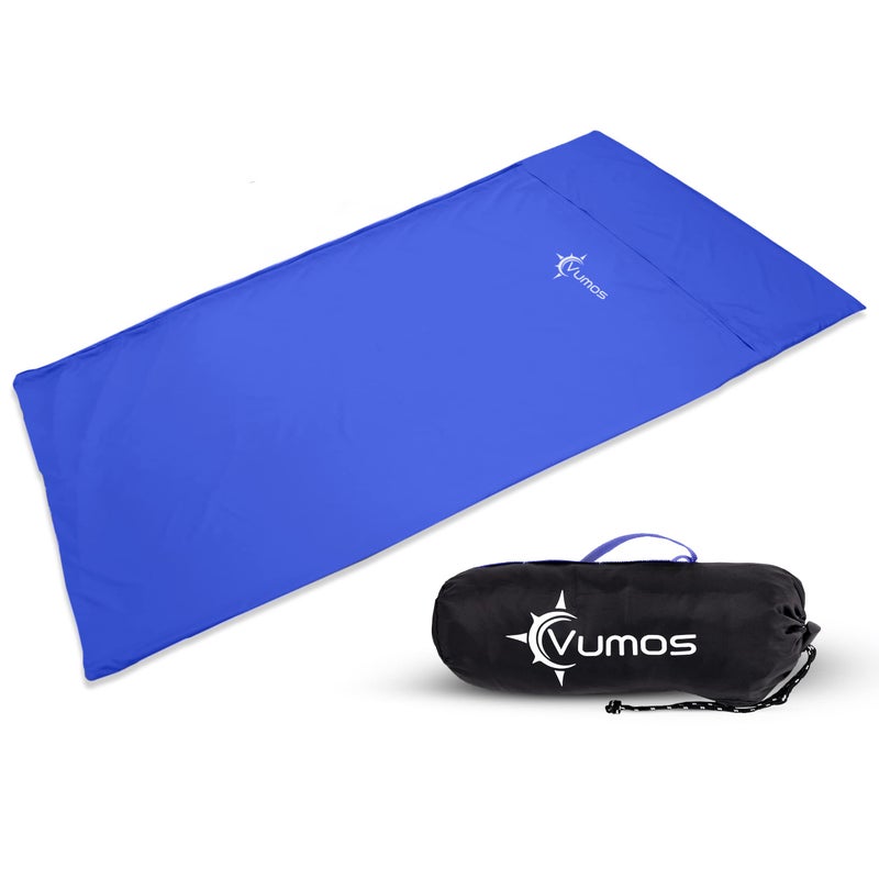 Vumos بطانية نوم فوموس وورقة تخييم - مادة تشبه الحرير للسفر - مزودة بسحاب كامل الطول - زرقاء - Image 1